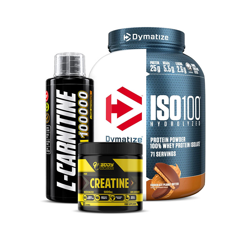 Dymatize ISO 100 Hydrolyzed Whey Protein Isolate + Body Builder Creatine Monohydrate + Body Builder L Carnitine 100000